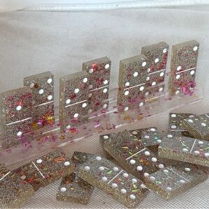 Handmade Glitter Resin Domino Set with Rack